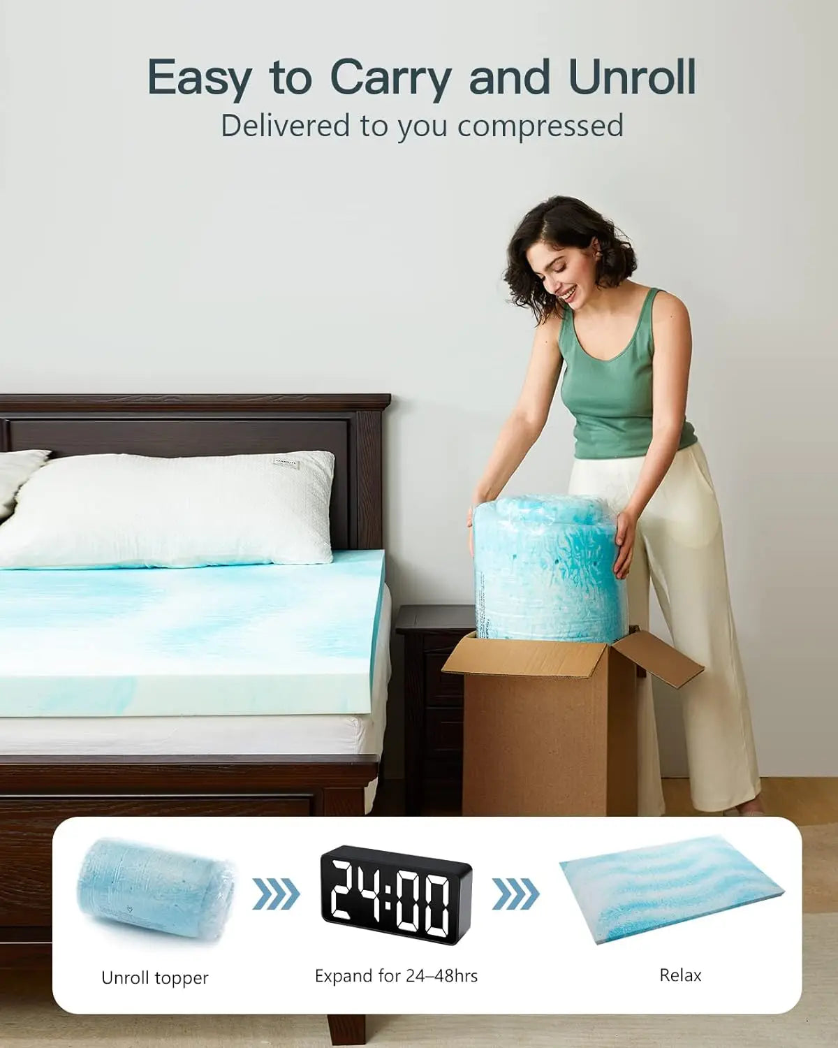 Image of an easy to carry and unrolll cooling mattress topper