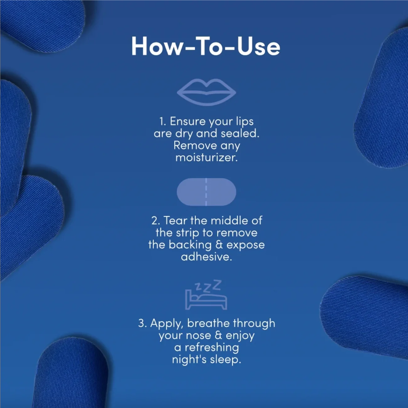 Image of Proper Mouth Tape Usage: A step-by-step visual guide demonstrating how to effectively apply mouth tape for enhanced nasal breathing during sleep. This image highlights key techniques to ensure comfort and effectiveness, promoting better sleep quality and reducing snoring. Perfect for those looking to improve their nighttime breathing habits.

